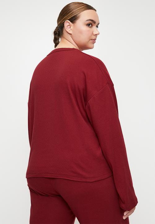 Cotton On - Plus Pointelle Rib Long Sleeve Top - Deep Red