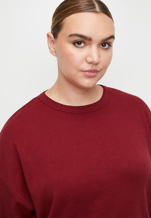 Cotton On - Plus Pointelle Rib Long Sleeve Top - Deep Red