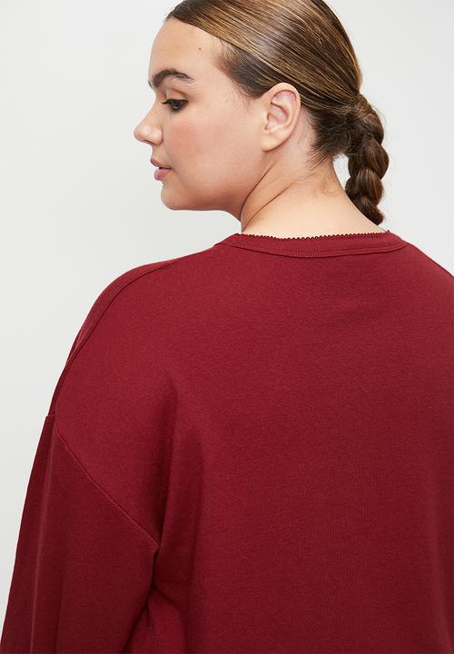 Cotton On - Plus Pointelle Rib Long Sleeve Top - Deep Red