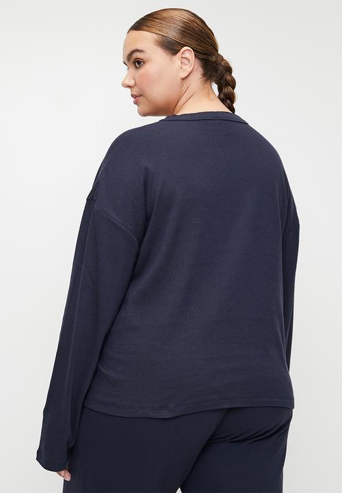 Cotton On - Plus Pointelle Rib Long Sleeve Top - Navy Vision