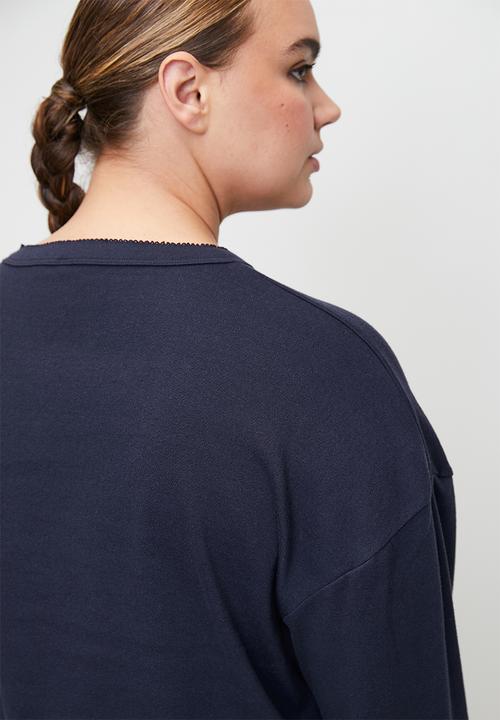 Cotton On - Plus Pointelle Rib Long Sleeve Top - Navy Vision