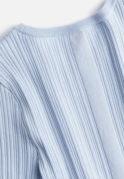 H&M - Rib-knit bodycon dress - light blue 