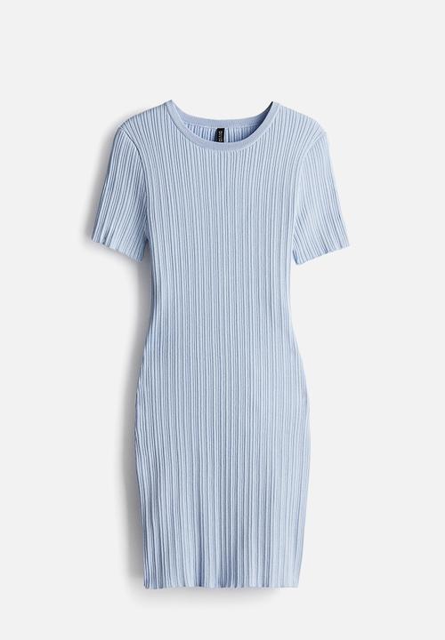 H&M - Rib-knit bodycon dress - light blue 