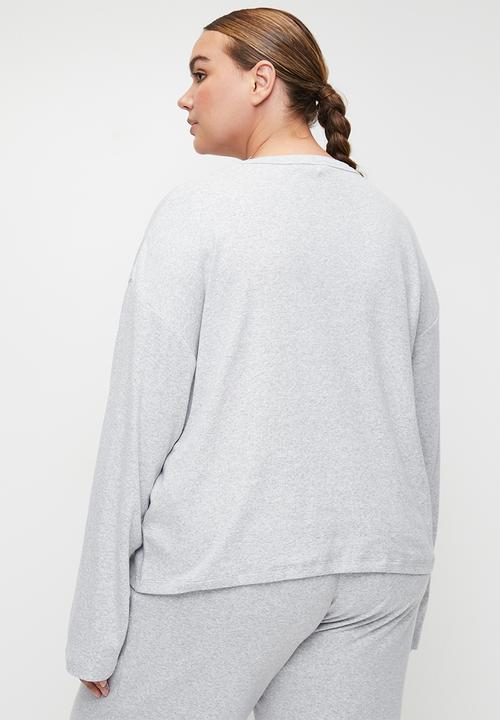 Cotton On - Plus Pointelle Rib Long Sleeve Top - Light Grey Marle