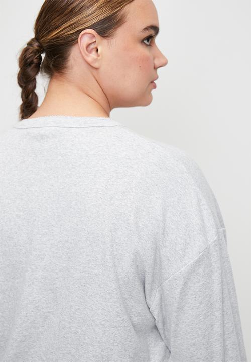 Cotton On - Plus Pointelle Rib Long Sleeve Top - Light Grey Marle