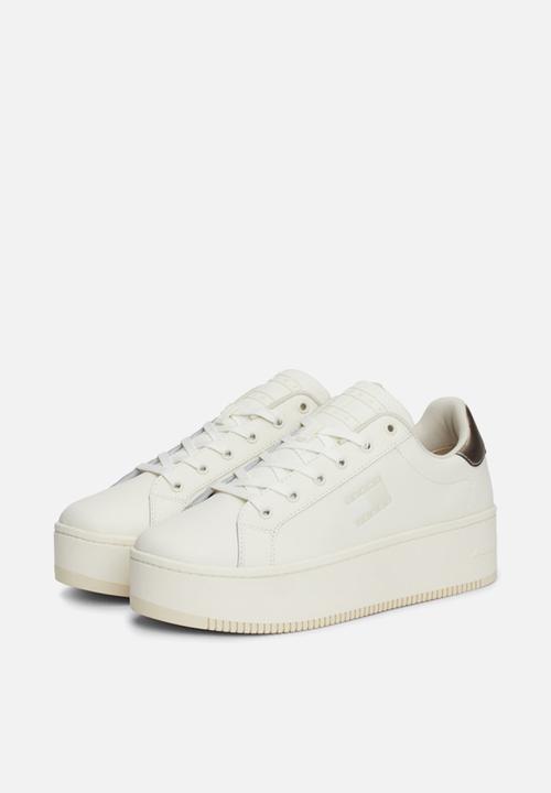 Tommy Hilfiger - Flatform leather sneaker - ivory/gray gold