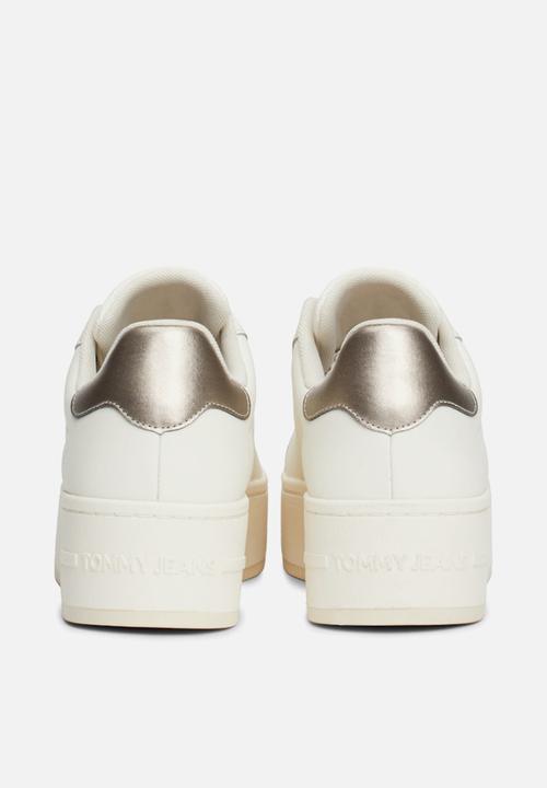 Tommy Hilfiger - Flatform leather sneaker - ivory/gray gold