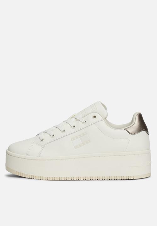 Tommy Hilfiger - Flatform leather sneaker - ivory/gray gold
