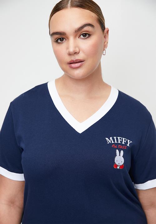 Cotton On - Plus Active V Neck Tshirt - Heritage Blue Stripe / Lcn Miffy