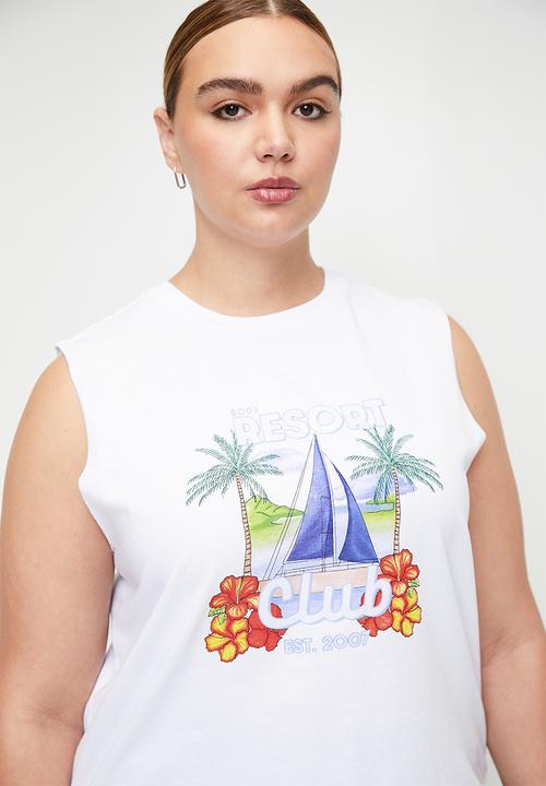 Cotton On - Plus Active Graphic Crew Tank - White/Resort Club