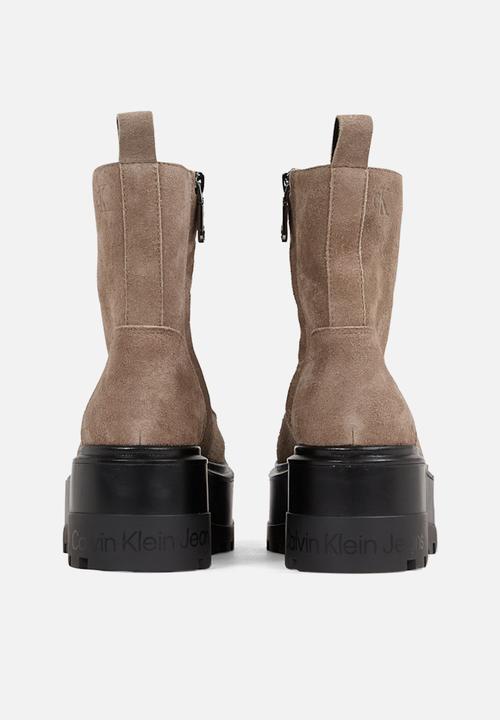 Calvin Klein - Flatform leather lace up boot - fossil/black