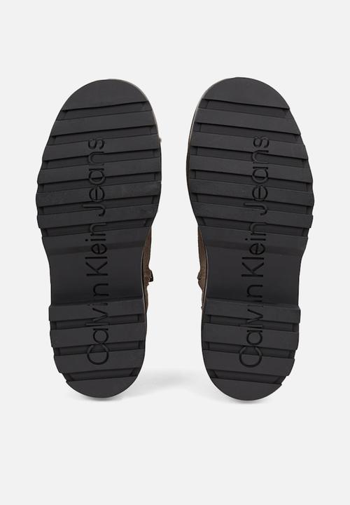 Calvin Klein - Flatform leather lace up boot - fossil/black
