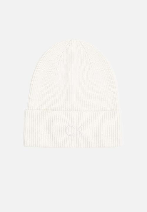 Calvin Klein - Ck embroidery fine rib beanie - lily white