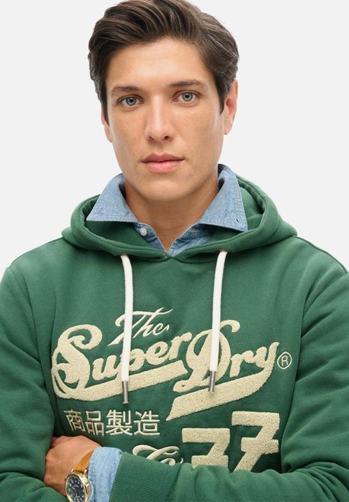 Superdry. - Embroider script graphic hood - academy green