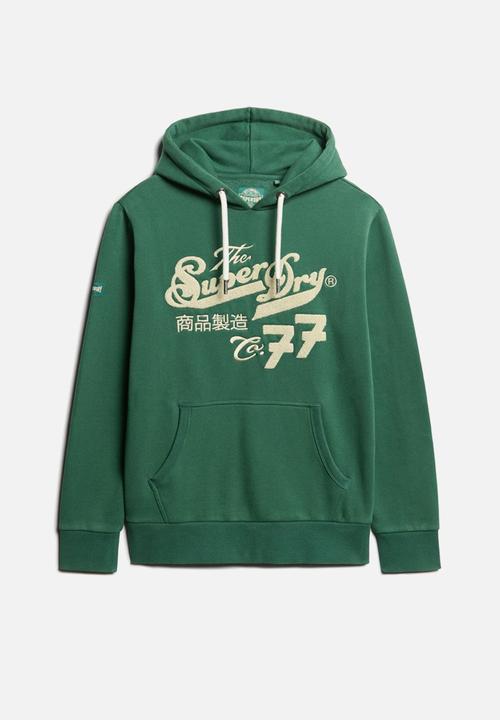 Superdry. - Embroider script graphic hood - academy green