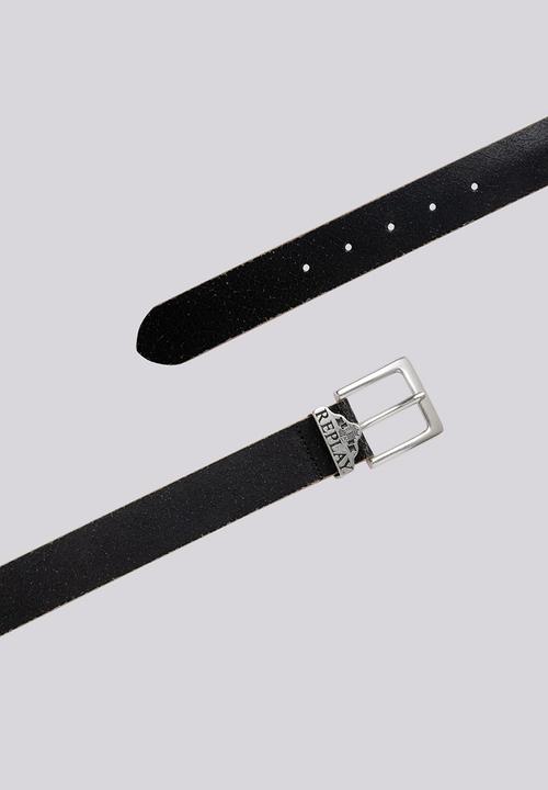 Replay - Crinckle Leather Belt - Black
