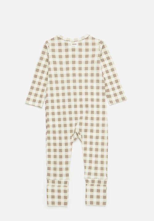 Cotton On - 2 pack organic pointelle zip romper - white water blue/vintage teddy&oatmilkgingham