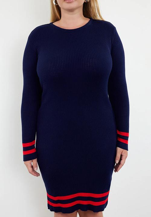 Trendyol - Plus Corduroy Knitwear Plus Size Dress - Navy Blue