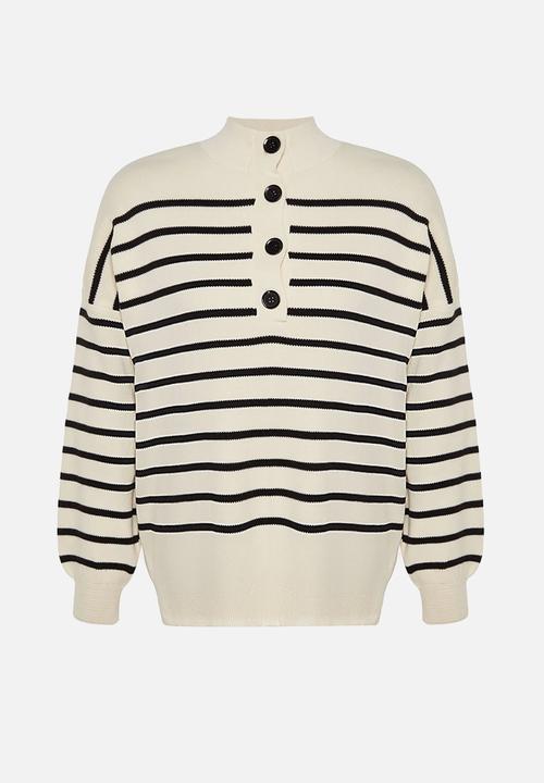 Trendyol - Striped Knit Sweater - Ecru 