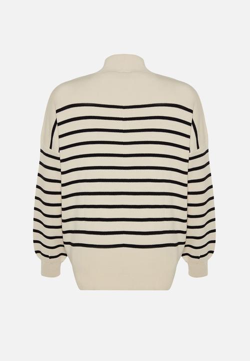 Trendyol - Striped Knit Sweater - Ecru 