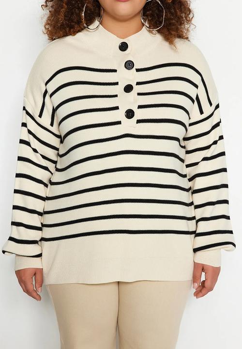 Trendyol - Striped Knit Sweater - Ecru 