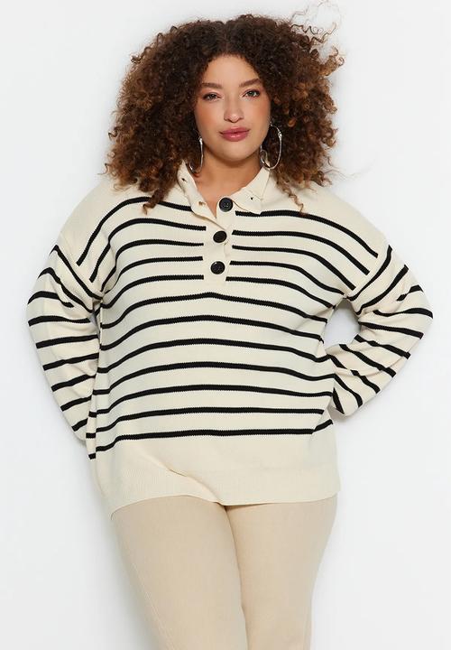 Trendyol - Striped Knit Sweater - Ecru 
