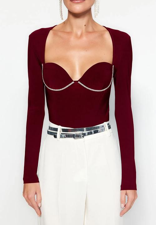 Trendyol - Claret shiny stone body - red