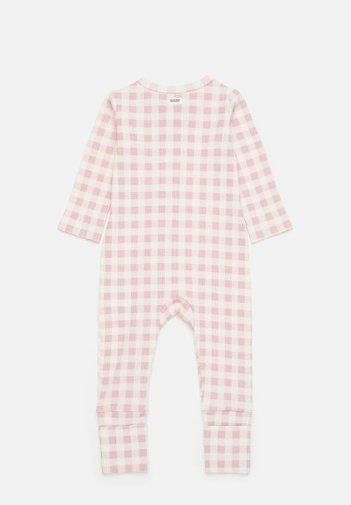Cotton On - 2 pack organic pointelle zip romper - zephyr vintage teddy bear & zephyr gingham