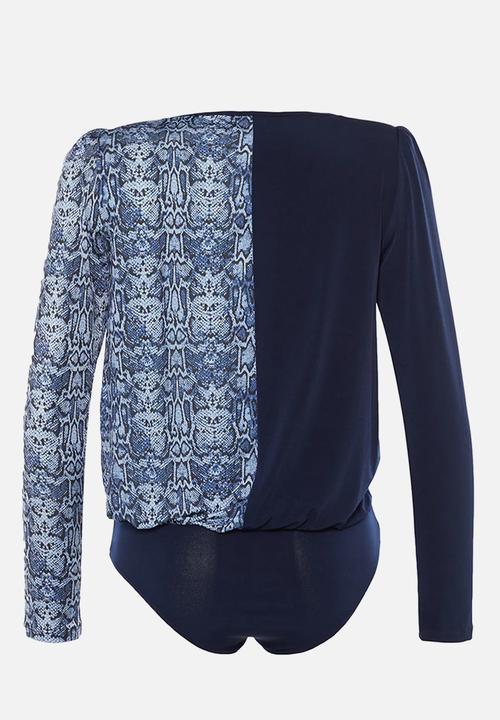 Trendyol - Navy animal pattern double breasted snap knitted bodysuit
