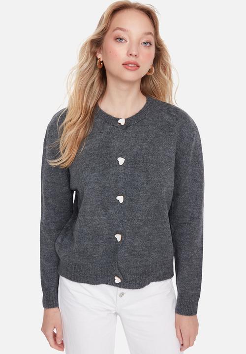 Trendyol - Jewel button jacket style knitwear cardigan - anthracite 