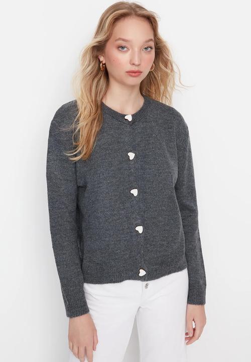Trendyol - Jewel button jacket style knitwear cardigan - anthracite 