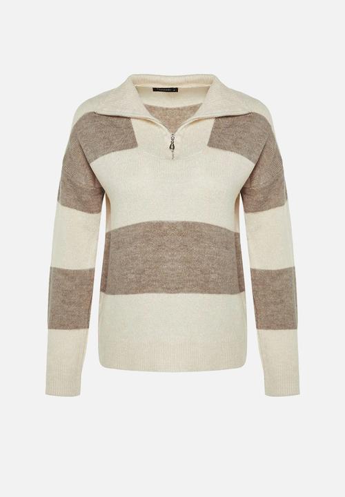 Trendyol - Soft texture zipper knitwear sweater - beige 
