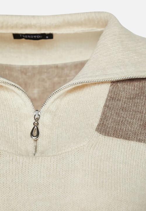 Trendyol - Soft texture zipper knitwear sweater - beige 