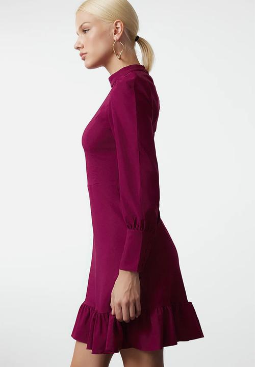 Trendyol - Purple High Collar A-Line Gathered Mini Woven Dress