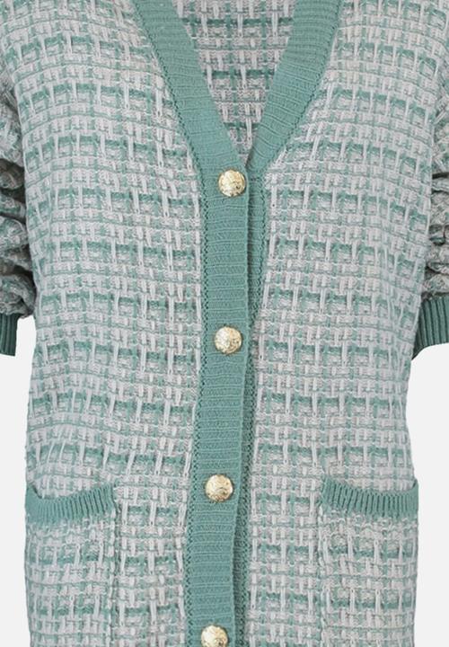 Trendyol - Mint Wide Fit Tweed Look Glittery Knitted Cardigan