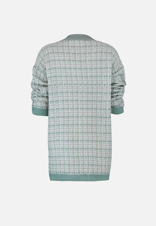 Trendyol - Mint Wide Fit Tweed Look Glittery Knitted Cardigan