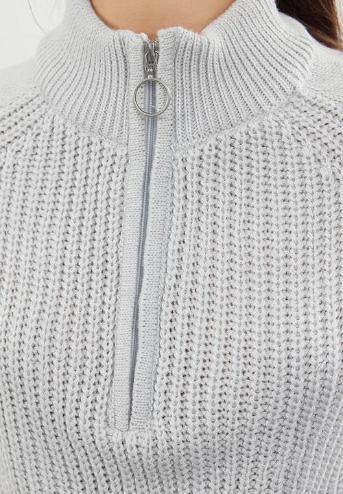 Trendyol - Zippered crop stand collar knitwear sweater - grey