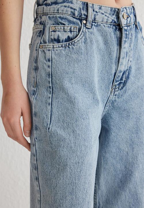 Trendyol - Dart Detail High Waist Long Straight Jeans - Blue 