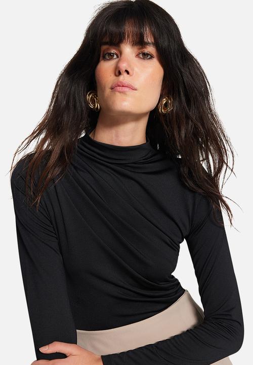 Trendyol - Drawstring detailed high neck knitted bodysuit - black