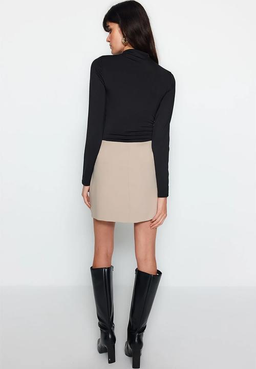 Trendyol - Drawstring detailed high neck knitted bodysuit - black