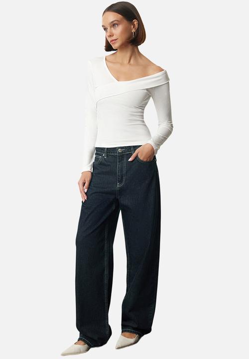 Trendyol - Cotton flounce fitted crop top - ecru