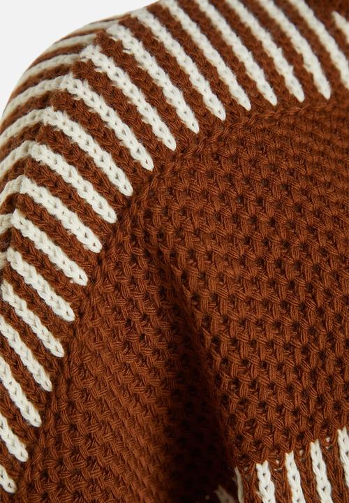 Trendyol - Wide Pattern Striped Knitted Sweater - Brown 