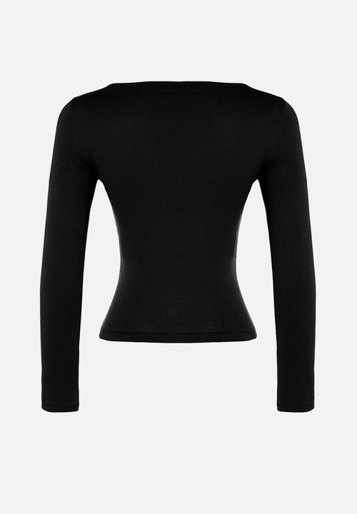 Trendyol - Cotton boat neck fitted stretch knitted top - black 