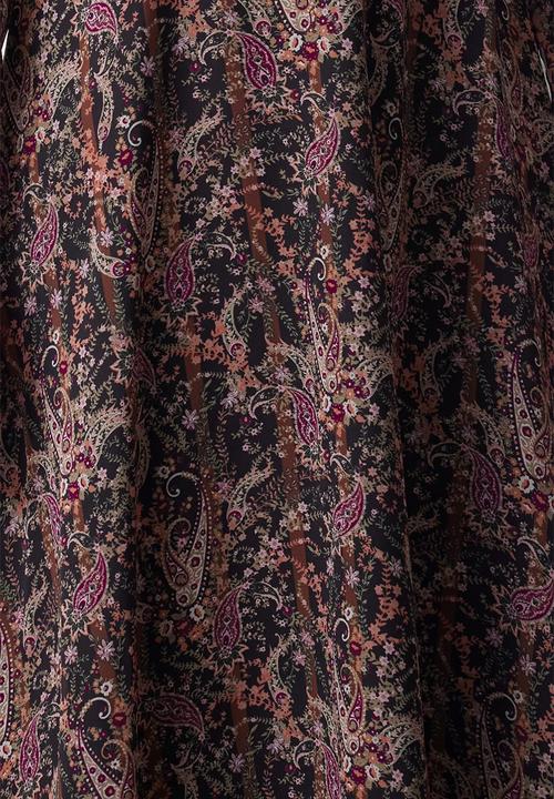 Trendyol - Brown Floral Belted A-Line Midi Double Breasted Collar Chiffon Woven Dress