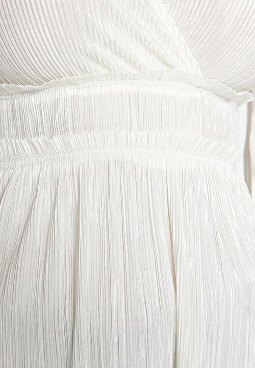 Trendyol - Pleat detailed double breasted frilly v neck knitted blouse - ecru