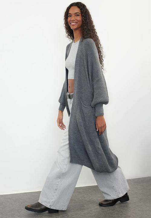 Trendyol - Anthracite maxi basic knitwear cardigan