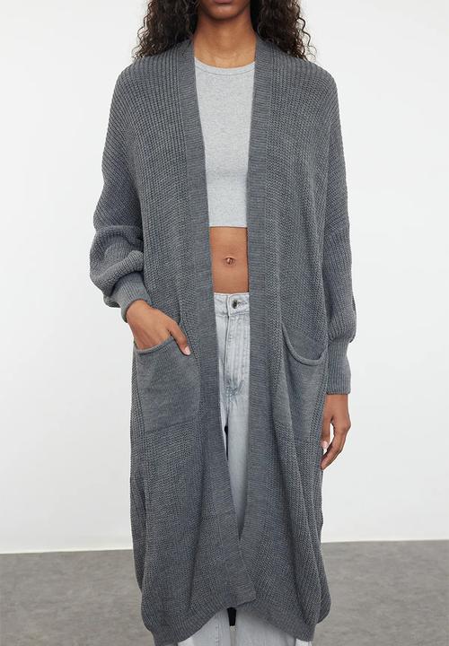 Trendyol - Anthracite maxi basic knitwear cardigan