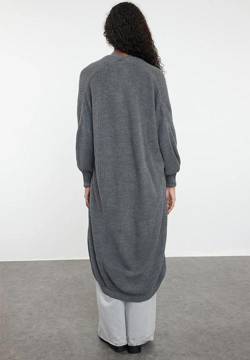 Trendyol - Anthracite maxi basic knitwear cardigan