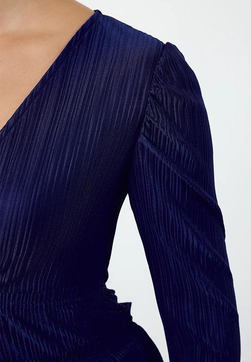 Trendyol - Pleat detailed double breasted ruffle v neck blouse - navy