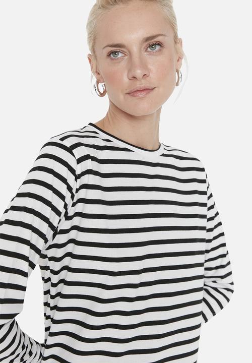 Trendyol - Striped crew neck knitted t-shirt - white 